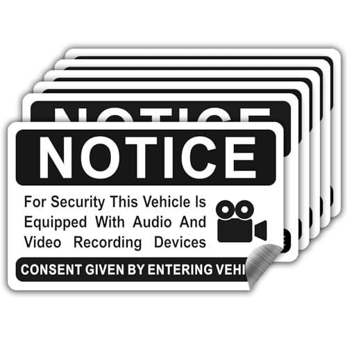 Image of 6 pieces Notice Vehicle is Equipped With Audio And Video Recording Devices,In Car Camera Recording Stickers for Cars, Black,3.3inx2in