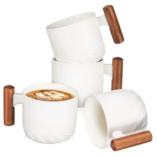 HOLIDYOYO 4piezas Tazas De Cerámica Para Cocina Tazas De Porcelana Con Mango De Madera Espresso