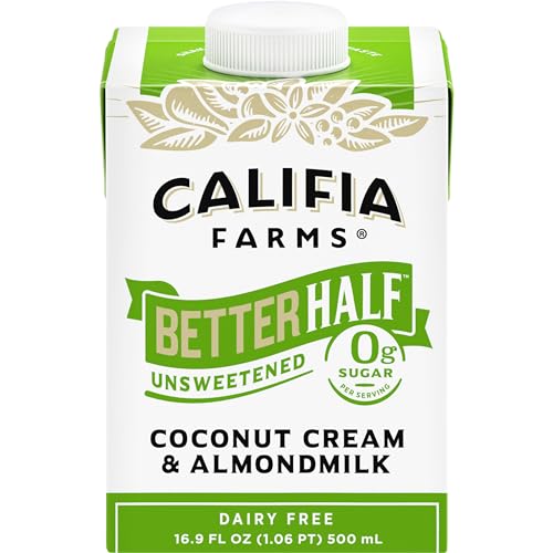 Califia Farms - Unsweetened Better Half, Half and Half Substitute, 16.9 Oz, Almond Milk, Coconut Cream, Coffee Creamer, Keto, Shelf Stable, Dairy Free, Plant Based, Vegan