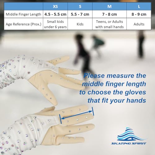 Skating Spirit Figure Skating Competition Thermal Gloves (1 Pair) Sparkle Rhinestone Decoration, for Performance Test Show Dance (Beige, Small) - Thumbnail 2
