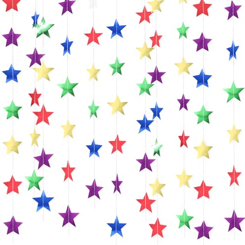 Image of Patelai 130 Feet Glitter Star Garland Banner 2026 Party Decoration Double Side Star Hanging String Streamer Paper Twinkle for Graduation Wedding Birthday (Green,Blue,Purple,Red,Gold)