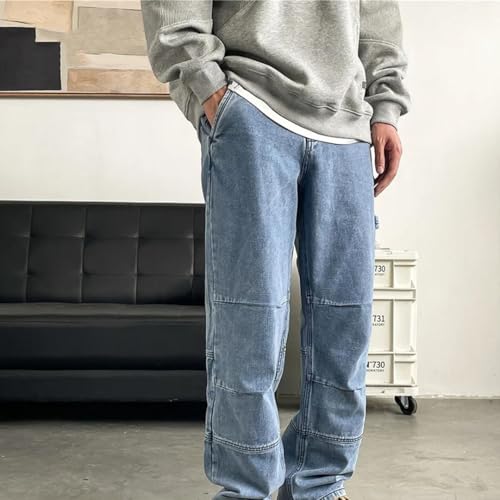 Men’S Streetwear Twill Distressed Straight Cargo Denim Pants Slim Fit Midweight Full Length Casual Wear Jeans2