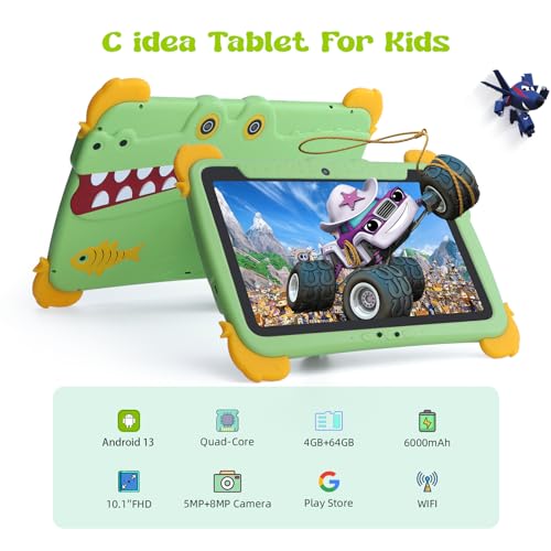 Image of C idea Tablet for Kids, 10 Inch Kids Tablet, Android 13 Child Tablets, 4GB RAM 64GB ROM, Learning Tablet for Children, 6000mAh, IWAWA Pre-Installed,Parental Control, Child Tablet for Boys, Girls-Green