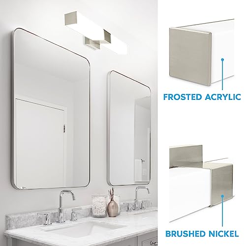 Image of LUXRITE LED Bathroom Vanity Light Fixtures Square 24 Inch Brushed Nickel 5 CCT 2700K-5000K Selectable Over Mirror Vanity Lights Modern Wall Light Bar 24W 1500 Lumens CRI 90 Dimmable Damp Rated ETL