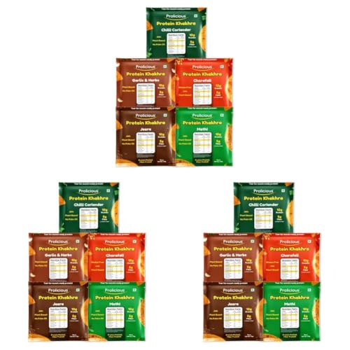 Image of Prolicious Classic Khakhra Combo | Crispy Roasted Khakhra Snacks | Healthy Indian Snack Combo | High Fibre & Crunchy Tea-Time Snack | No Maida (Pack of 15, 170g each)