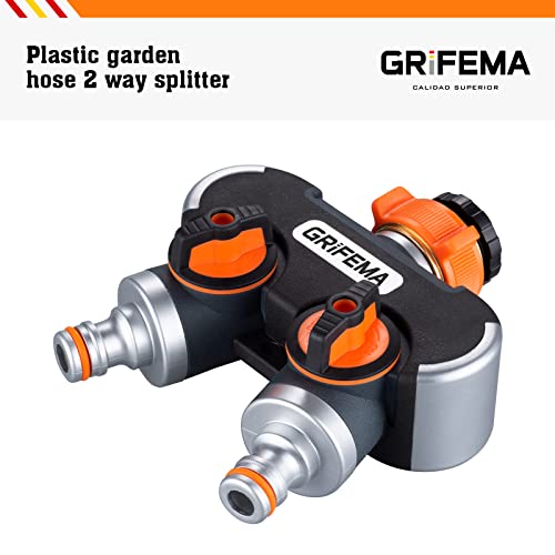 Miniatura 3 de Grifema, Ge1401-2 Distribuidor De 2 Vías, Desviador De Grifo De 3 4 Y 1 2, Con Adaptador Para Ajuste De Caudal, Riego Con 2 Conectores De Manguera, Naranja Y Negro, Distribuidor De 2 Vías