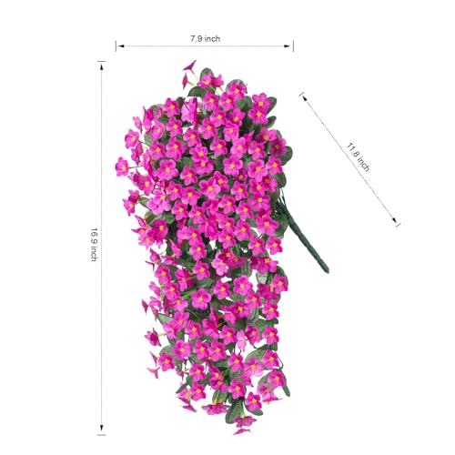 HyeFlora Artificial Fake Hanging Flowers Plants for Outdoor Outside Spring Decor, 2 PCS Faux Silk Fuchsia Daisy UV Resistant Look Real Orchid Long Vines for Home Porch Patio Window Planter Decoration