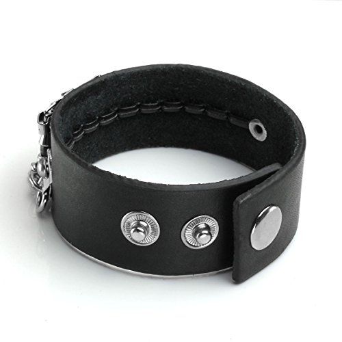 Eigso 3Pcs Black Leather Bracelet For Men Women Adjustable Hematite Punk Spike Metal Cuff Bangle #TOP4