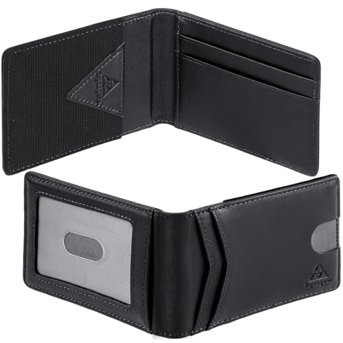 Image of Leather Wallet for Men Genuine Leather RFID Blocking Bifold compact Wallet With Magnetic Closure 4 ID Window