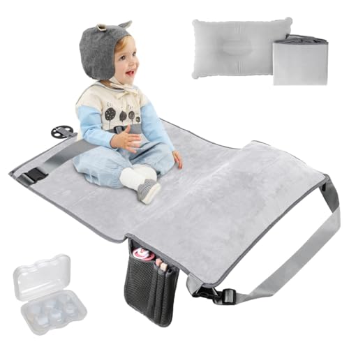ZGFCSJP Toddler Airplane Travel Bed, Kids Airplane Seat Extender Travel Seat Inflatable Airplane Foot Rest Portable Airplane Travel Bed (Grey)