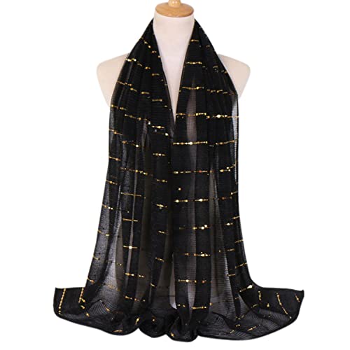 ANKOMINA Women Soft Chiffon Sequin Long Scarf Shawl Fashion Muslim Hijab Head Wrap Scarves,71x28 Inch2