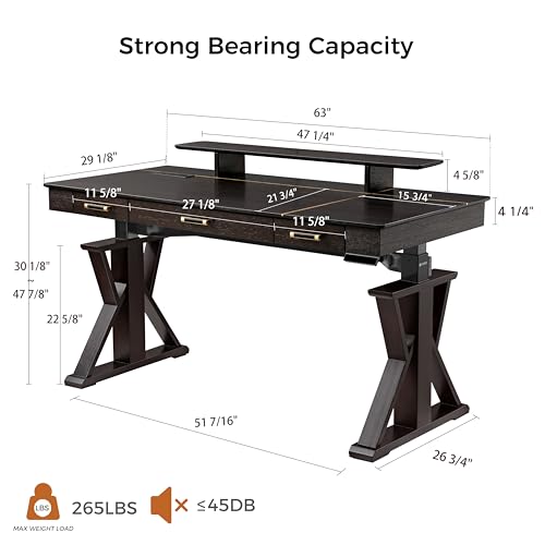 Image of EUREKA ERGONOMIC Standing Desk, 63 inch Executive Desk w Drawers,Modern X-Shaped Leg Luxury Home Office Computer Desk w Monitor Stand,Smoked Oak