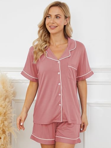 Image of Womens Pajama Sets Short Sleeve Sleepwear Soft Button Down Nightwear Lounge Pj Set XS-XXL
