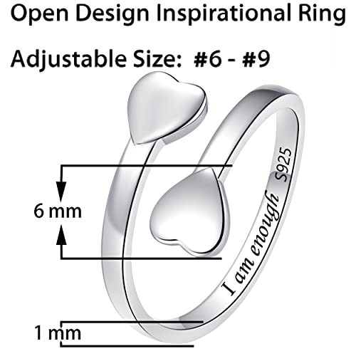 Sololike Inspirational Rings I Am Enough Ring Sterling Silver Adjustable Wrap Open Ring Love Stacking Band Personality Encouragement Jewelry Gifts For Women Teens Girls #TOP1