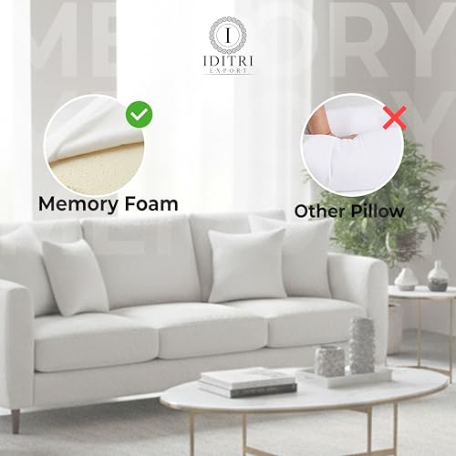 Image of Memory Foam Pillow Set of 2, Jacquard Breathable Cotton Cover, Mite Resistant Sofa Cushion for Office Car Chair, Moisture Wicking Comfort, Vacuum Packed, White Bedding,35 x 35 x 15 cm