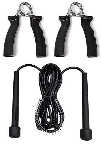 Image of VICTORY Combo of Skipping Rope and 2 Hand Grip for Men and Women Jumping Rope for Exercise Workout & Gym Training Sports Fitness Adjustable Height with Hand Plastic Grip-Black