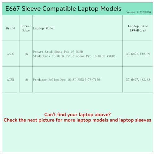 Image of Smatree Elite Laptop Sleeve for 16 inch ASUS ProArt Studiobook 16 OLED /Studiobook Pro 16 OLED W7604, Acer Predator Helios Neo 16 AI PHN16-73, Protective Laptop Case with Pocket(E667)