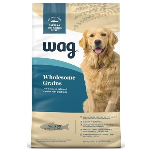 Amazon Brand - Wag Wholesome Grains Dry Dog Food with Salmon and Brown Rice, 30 lb Bag (Pack of 1)