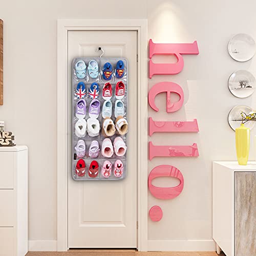 PACMAXI Over The Door Shoes Organizer for 12 Pairs of Baby Shoes Boys Girl, Hanging Baby Shoe Organizer with Hanger(Polyester Material-Grey) by PACMAXI - Used condition - Image 3