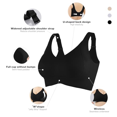 Fittingirls Plus Size Push Up Supportive Wireless Bras Comfort Soft No Underwire Seamless Full Coverage Comfort Bra for Women Black — view 2