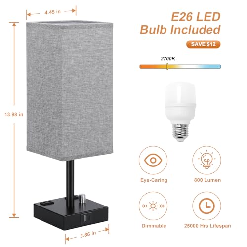 Aooshine Gray Fully Dimmable Nightstand Lamps Set Of 2 - Table Bedside Lamp With Usb C+A Charging Ports & 2 Ac Outlets, Square Lamp Sets Linen Fabric Shade For Bedroom Living Room thumb #4