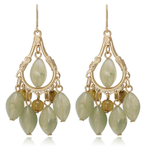 BONALUNA womens Bohemian Multi Beads Tassel Chandelier Dangle Drop Earrings for Women Green Graph