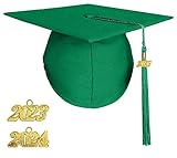 TngHui Unisex Adult Matte Graduation Cap with 2023/2024 Tassel for High School and Bachelor Emerald Green