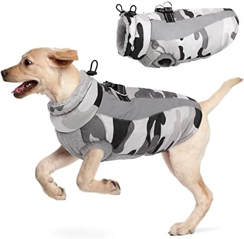Hjyokuso Dog Winter Coat, Soft Fleece Lined Warm Dog Jacket Winter Waterproof Windproof Camouflage Dog Fleece Vest for Cold Weather, Reflective Cozy Dog Coat Dog Apparel for Small Medium Large Dogs
