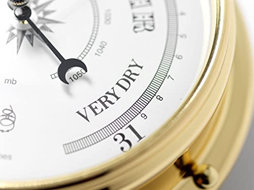 Tabic Traditional Brass Barometer, Heavy Lacquered Brass (1/2Kg), Weather Instrument, Yacht Ship Sailing Clock, Gift, Handmade In England #TOP2