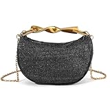 CUXVA Straw Clutch Bag for Women Mini Summer Satchel Purse Fashion Woven Crossbody Shoulder Handbags with Chain Strap