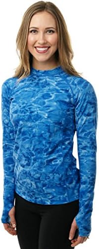 Aqua Design Womens Comfort Fit Long Sleeve Swim Surf Rash Guard With Thumb Holes,Royal Ripple,Small