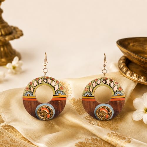Image of Royal Queen & Empress Handcrafted Tribal Dhokra Earrings Collection for Women - Wooden, Fabric & Round Statement Ethnic Designs in Multiple Colours