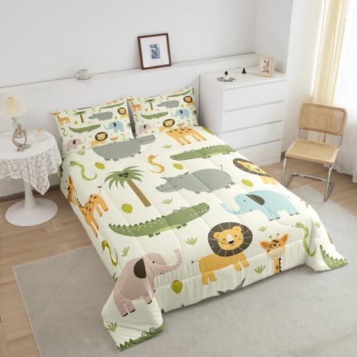 Feelyou Nursery Cute Wild Animals Bedding Set for Girls Boys Child Kids Cartoon Lion Giraffe Crocodile Comforter Decor Nature Wildlife Comforter Set Zoo Animal Theme Duvet Set Twin Size Quilt Set 3 41fZXnX07OL. AC