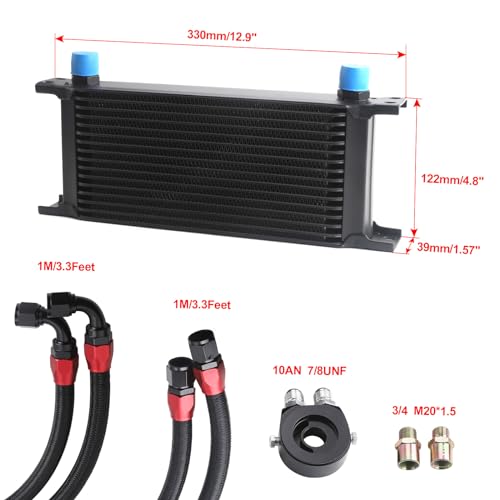 Universal 16 Row Oil Cooler Kit, 10AN Transmission Engine Cooler Kit —Stacked Plate universal racing aluminum engine transmission oil cooler — Engine British Radiator Oil Cooler Condenser (black)
