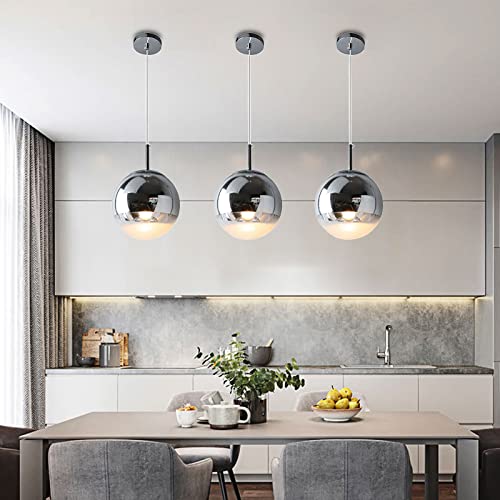 Globe Glass Pendant Light For Kitchen Island Silver Single Head Suspension Lamp With Chrome Finish Over Sink Globe Hanging Light For Barn Warehouse Restaurant Bar Counter (Size : Diameter 25Cm) #TOP3