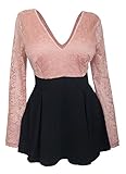 eVogues Plus Size Lace Overlay Romper Dress Blush Pink - 1X
