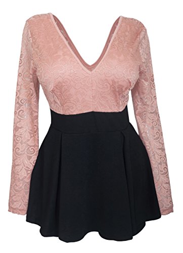 eVogues Plus Size Lace Overlay Romper Dress Blush Pink - 2X