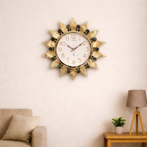 Image of ARMONIA Royale Luxury Wall Clock 64 cm | Large Decorative Silent Non-Ticking Sweep Movement Analog Clock for Living Room, Bedroom, Dining Room & Office Home Decor | Gold Finish | Plastic