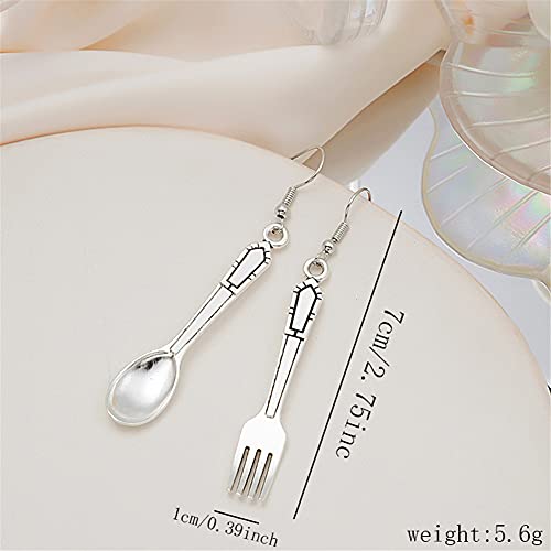 CHUNYANAN Vintage Creativity Tableware Spoon Fork Asymmetry Dangle Earrings Mini Simulation of Handmade Alloy Earrings for Women2