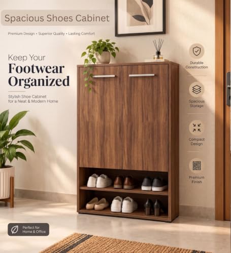 Image of Spyder Craft Engineering Wood Shoe Cabinet for Home, Shoe Rack with Multiple Shelves, Space Saving Shoe Organizer for Entryway, Living Room & Bedroom, Noce Lyon, DIY Assembly