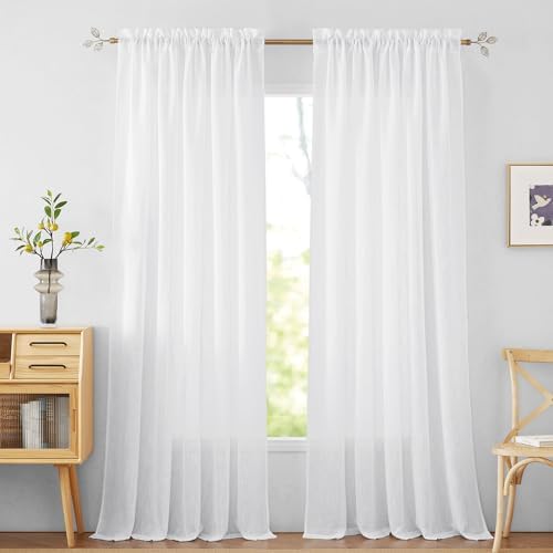RYB HOME White Semi Sheer Curtains 84 inches Long - Living Room C...