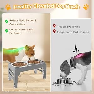 Elevated Dog Bowls for Small Medium Dogs 3 Height Adjustable Raised Dog Bowl Stand with 2 Thick 6″ Stainless Steel Dog Food Bowls Non-Slip Dog Feeder Adjusts to 2.75″, 6″, 7.5″, Grey