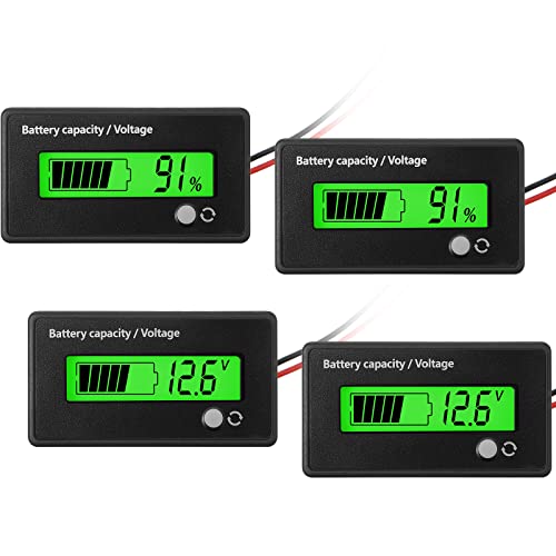 2 Pieces 12v 24v 36v 48v 72v Golf Cart Meter Battery Indicator Voltage Meter Dc with Alarm, Lithium Ion Battery Capacity Monitor(Green)