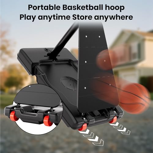 Image of BACKYARD BLITZ Basketball Hoop, 40&44&48IN Backboard with Portable Wheels | 10FT Hand-Crank Adjustable Basketball Goal System Outdoor with Shatterproof Backboard for Adults,Backyard Driveway