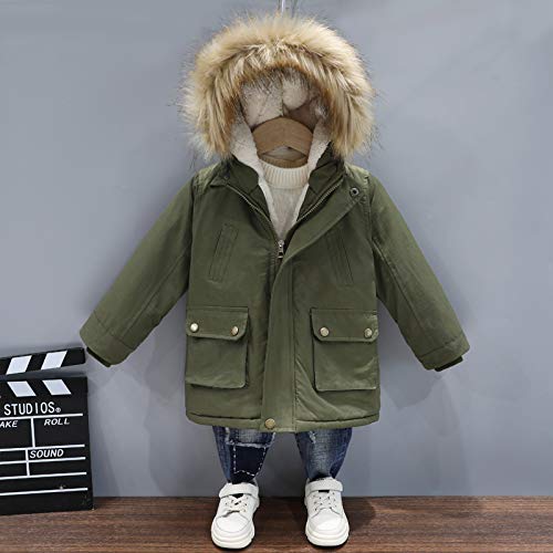 Boys Winter Coats Down Jacket Hooded Snowsuit Parka Windproof Overcoat Outerwear Jacket With Fur Hood (Army Green, 9-10T(Height:57"-59")) #TOP2