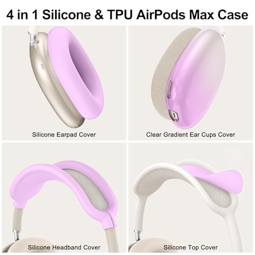 Image of Silicone Case Cover for AirPods Max 2,Clear Gradient TPU Ear Cups Cover /Ear Pad Case Cover /Headband Cover for AirPods Max 2 /1 (2026 /2024 /2020),Transparent Accessories for Apple AirPod Max,Light Purple