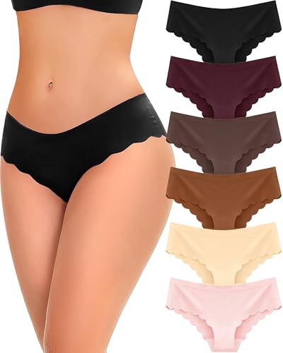 Image of FINETOO 6 pack Seamless Underwear for Women Sexy Low Rise Hipster Wave Edge No Show Bikini Panties Womens Cheeky S-XL