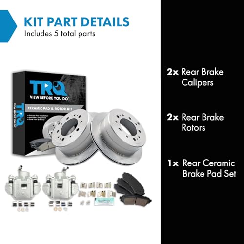 Image of TRQ Rear Brake Pad, Caliper, & Rotor Kit Ceramic Compatible with 1998-2007 Lexus LX470 Toyota Land Cruiser