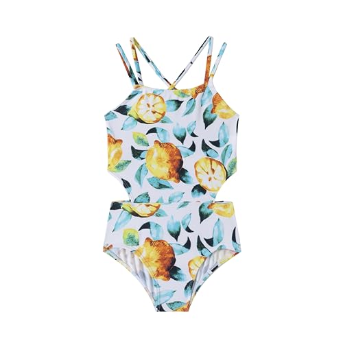Image of LIZENS Girls' One Piece Leopard Swimwear Cut Out Spaghetti Straps Swimsuit Floral Beach Bathing Suit for Girls Toddler Kids