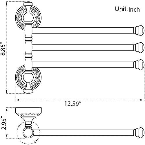 Leyden LY-GJ-F8332-3 Swivel Towel Bar, Antique Brass 3 Arm Swing Towel Rack Towel Rotated Bar Holder Brass Wal thumb #6